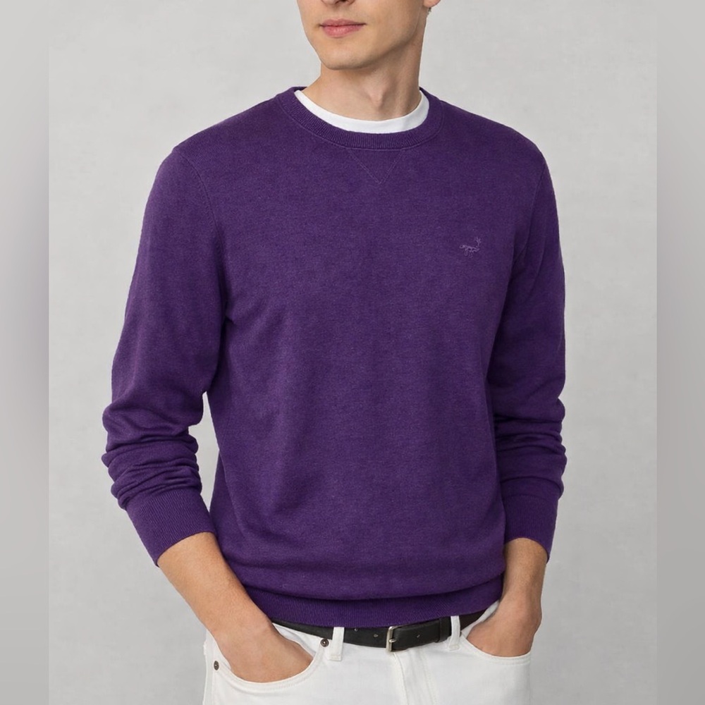 Faconnable Men’s purple eggplant Crewneck Sweatshirt Pullover 100% Cotton Size L